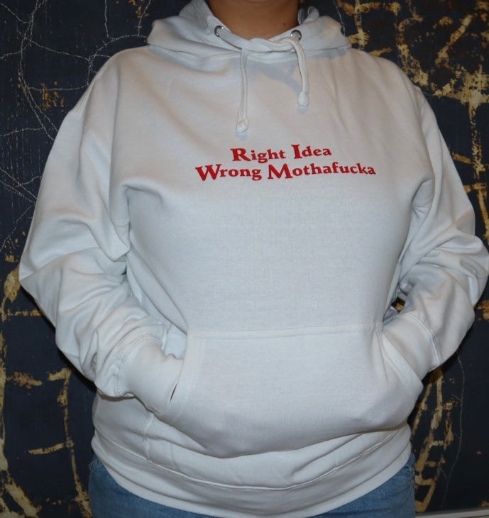 White Hoodie with Red RIWM Defintion